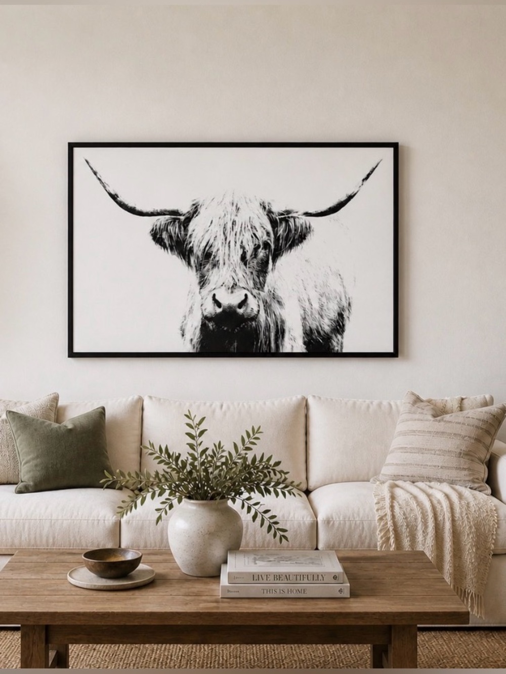 Large Black & White Highland Cow Bjorksta Wall Art Print | Discontinued
